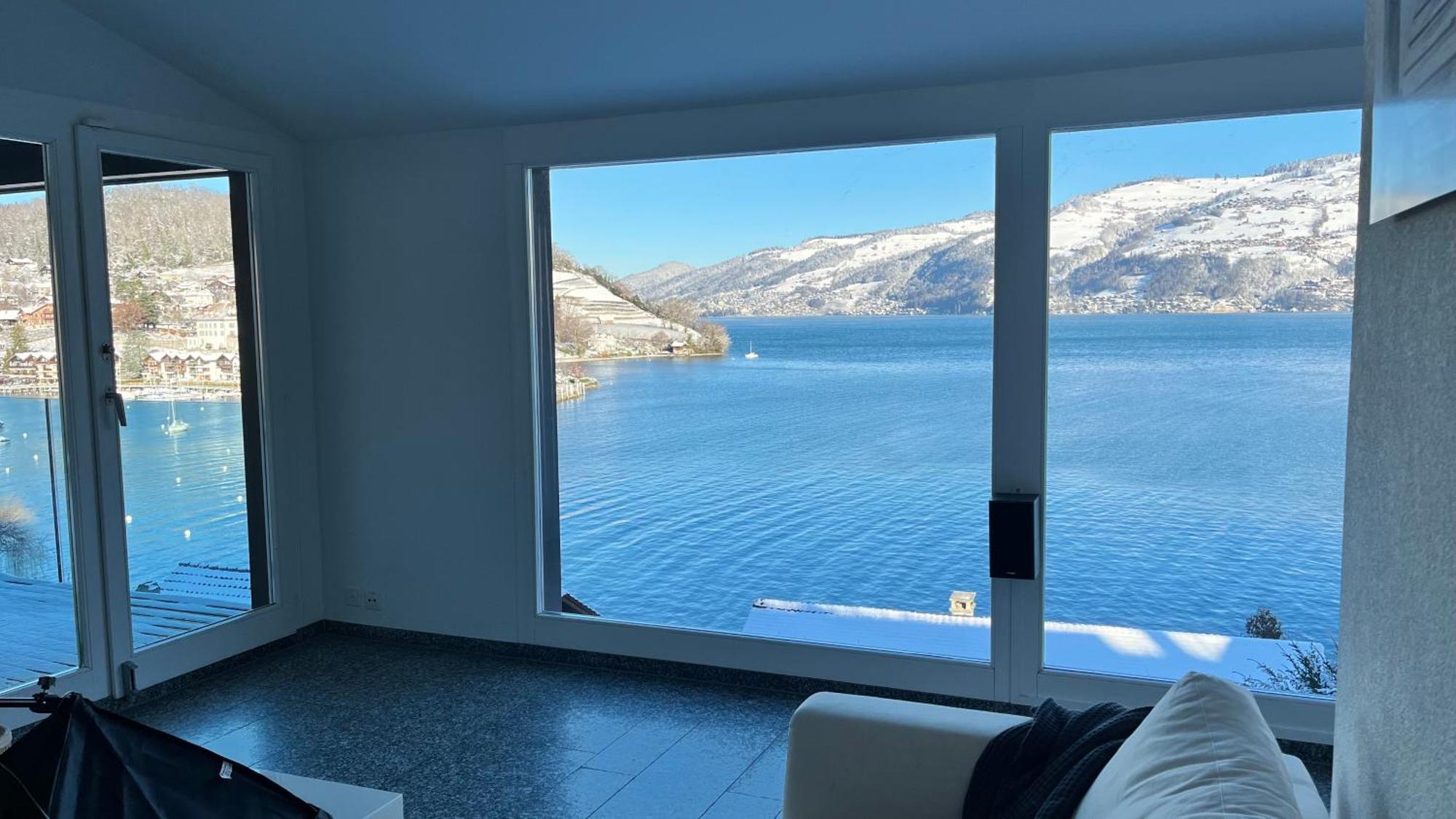 Wohnung Mit Grossartiger Seesicht Und Balkon Spiez Zewnętrze zdjęcie